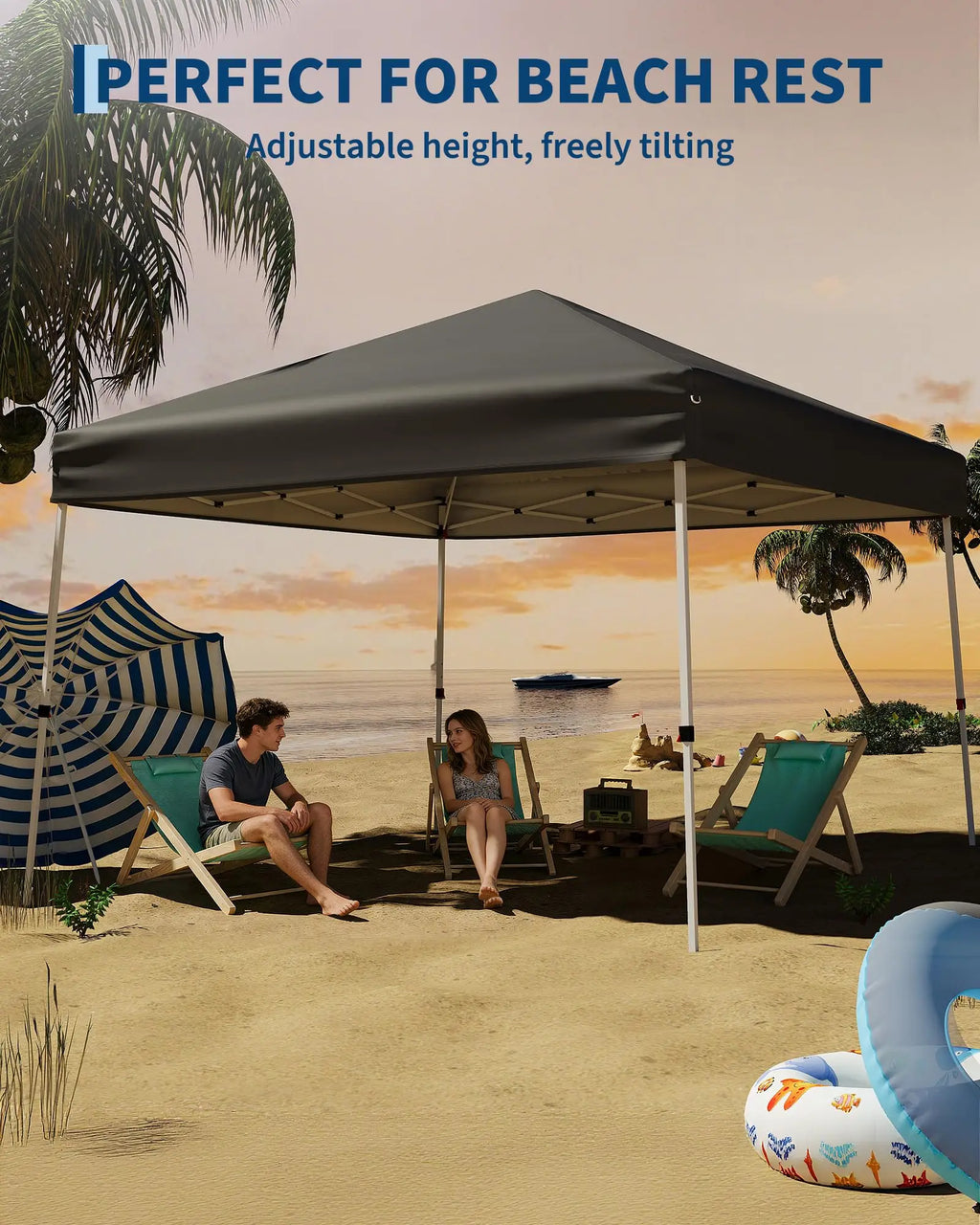 Folding Slanted Canopy Tent 210D Oxford Cloth Cover Iron Tube Portable Patio Umbrella for Trade Shows Event Outdoor Beach Garden