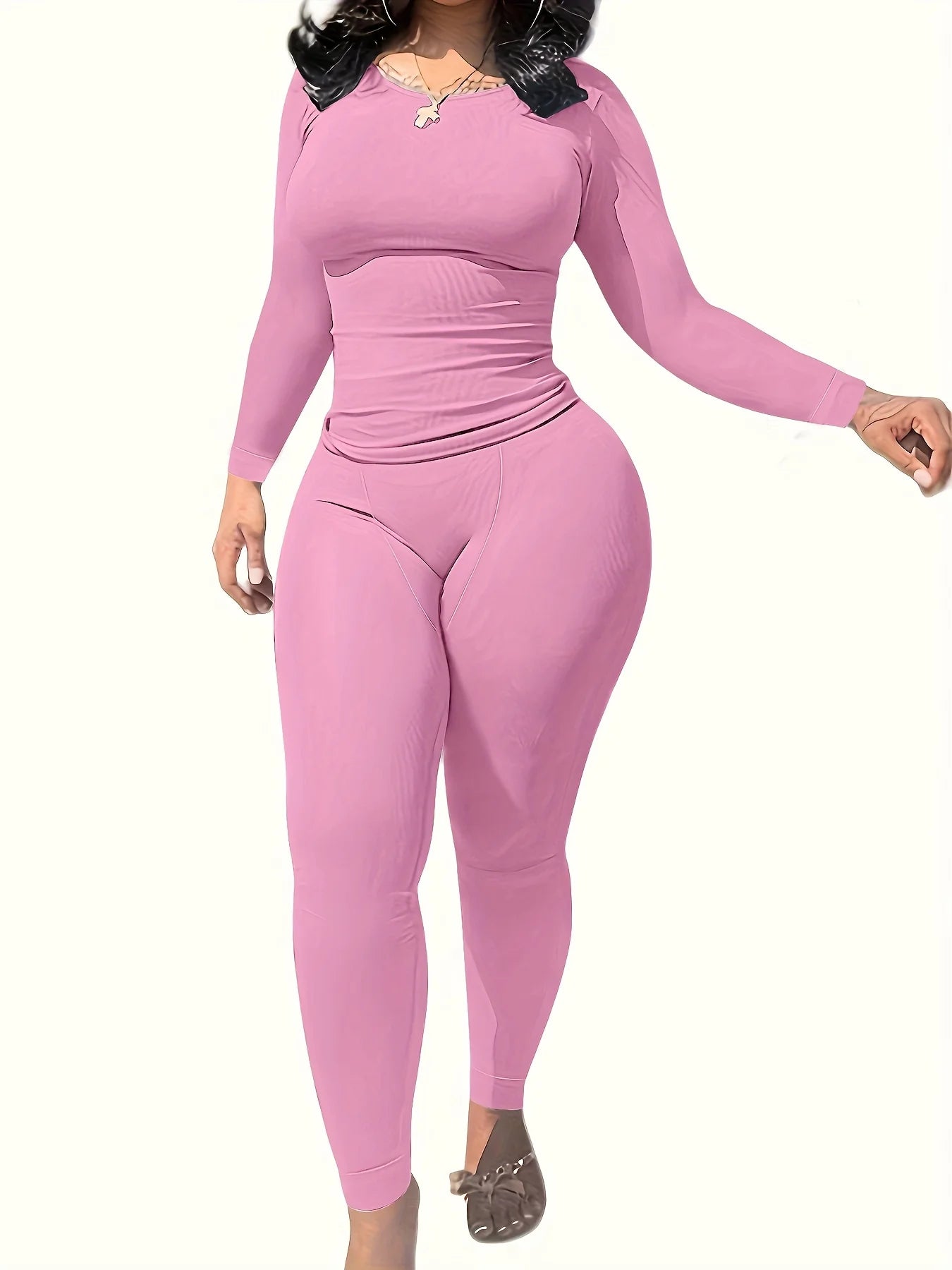 Women Long Sleeve Leggings Set Yoga Exercise Wear 2 Piece Polyester Spandex Breathable Quick Dry