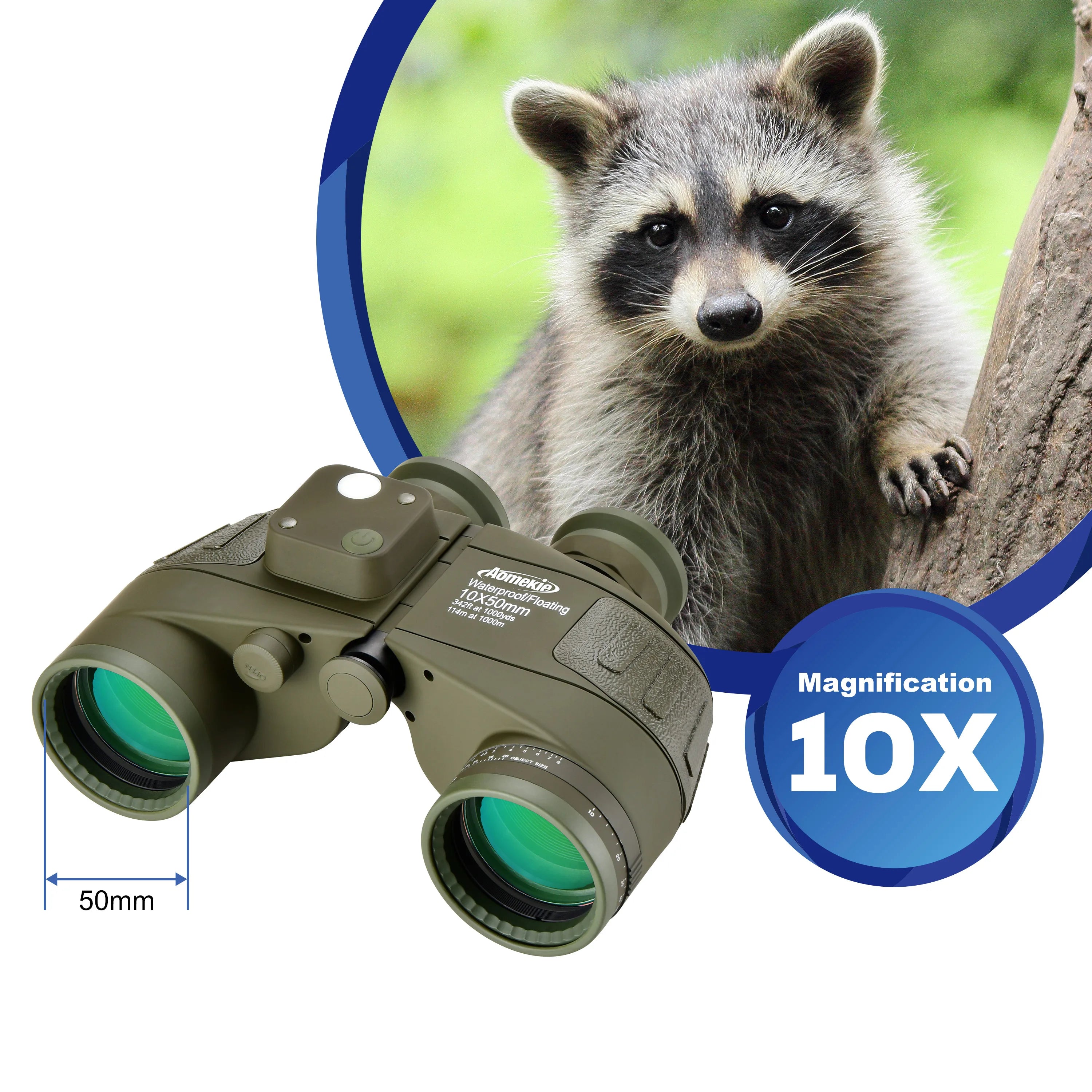 AO3097 10x50 HD Marine Binoculars With Rangefinder Compass BAK4 Prism
