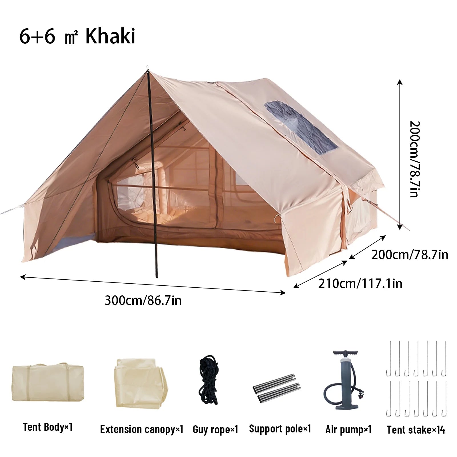 Pakicetus Inflatable Tent With Skylight Quick Setup Family Tent