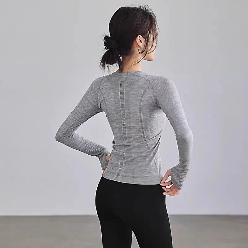 Women's Yoga Top Round Neck Seamless Long Sleeve Shirt